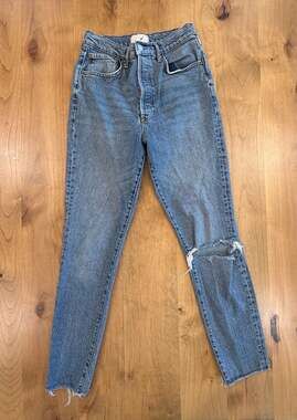 We The Free The It-Girl High Rise Straight Jeans Size 30 Blue Button Fly Knee Ri